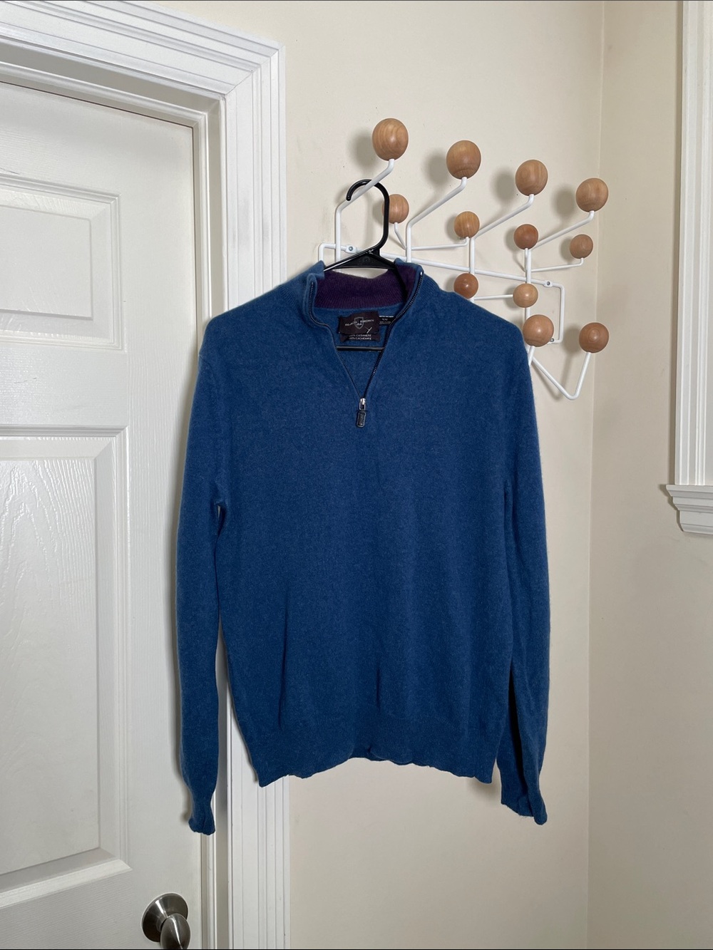 Black Brown Cashmere Half Zip Up Pullover Sweater - Blue - M